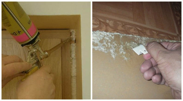 Монтажную пену с двери оттереть скебком